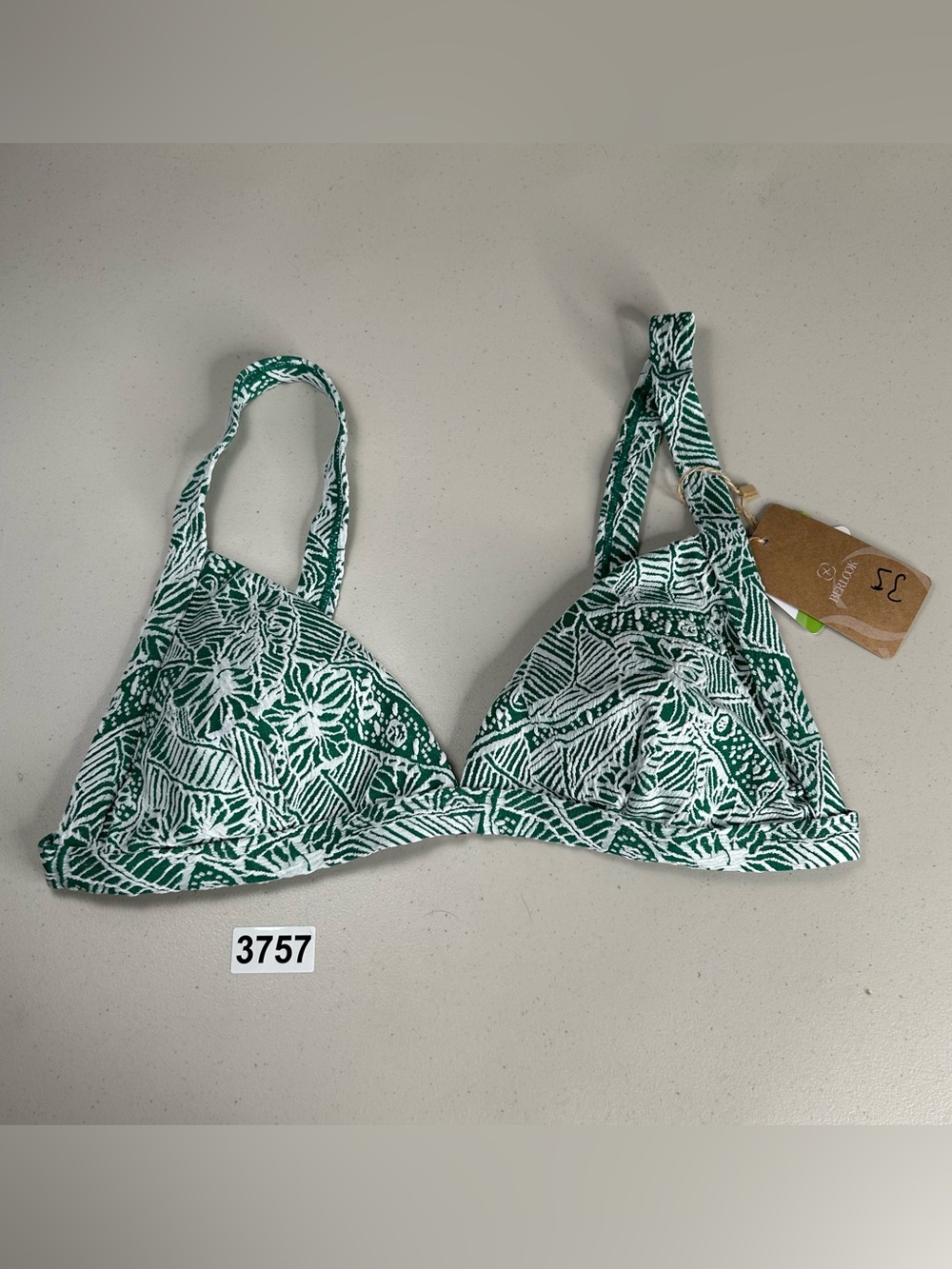 Berlook XL Green Textured V Neck Bikini Top